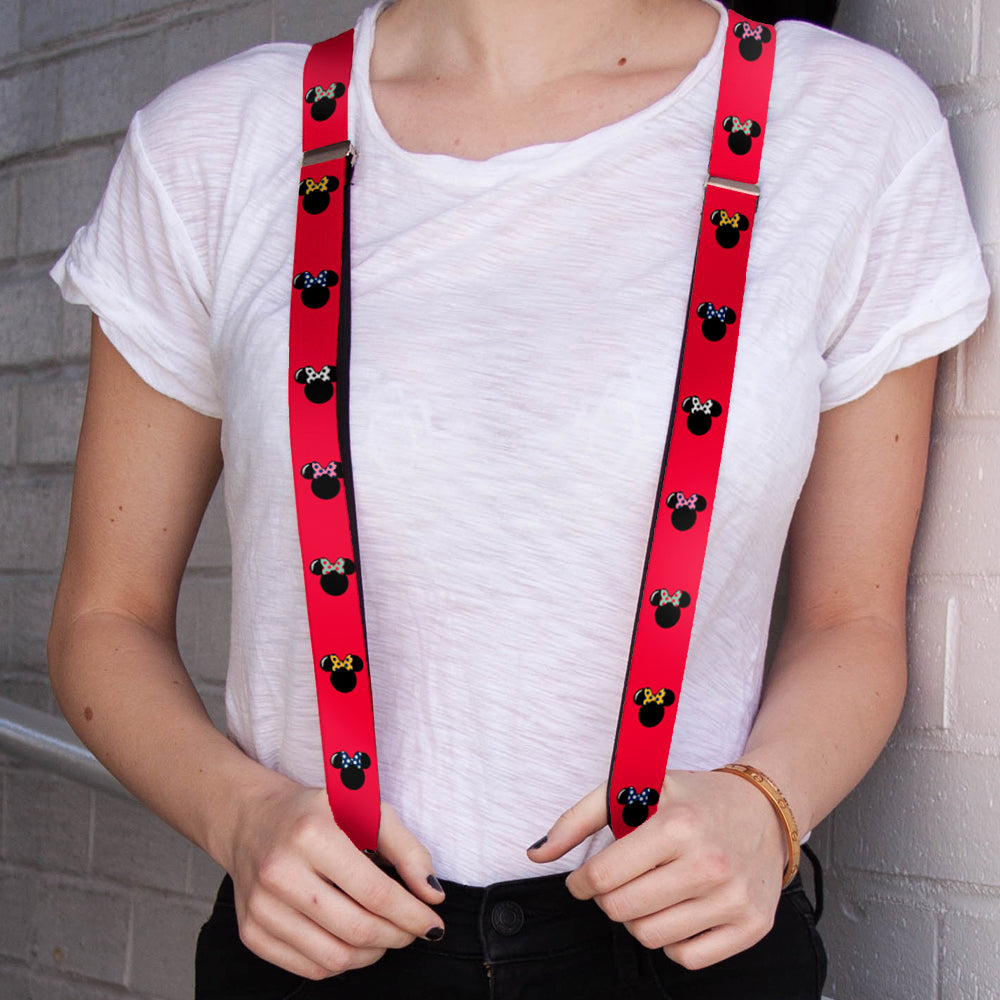 Suspenders - 1.0&quot; - Minnie Mouse Silhouette Red Black Polka Dot