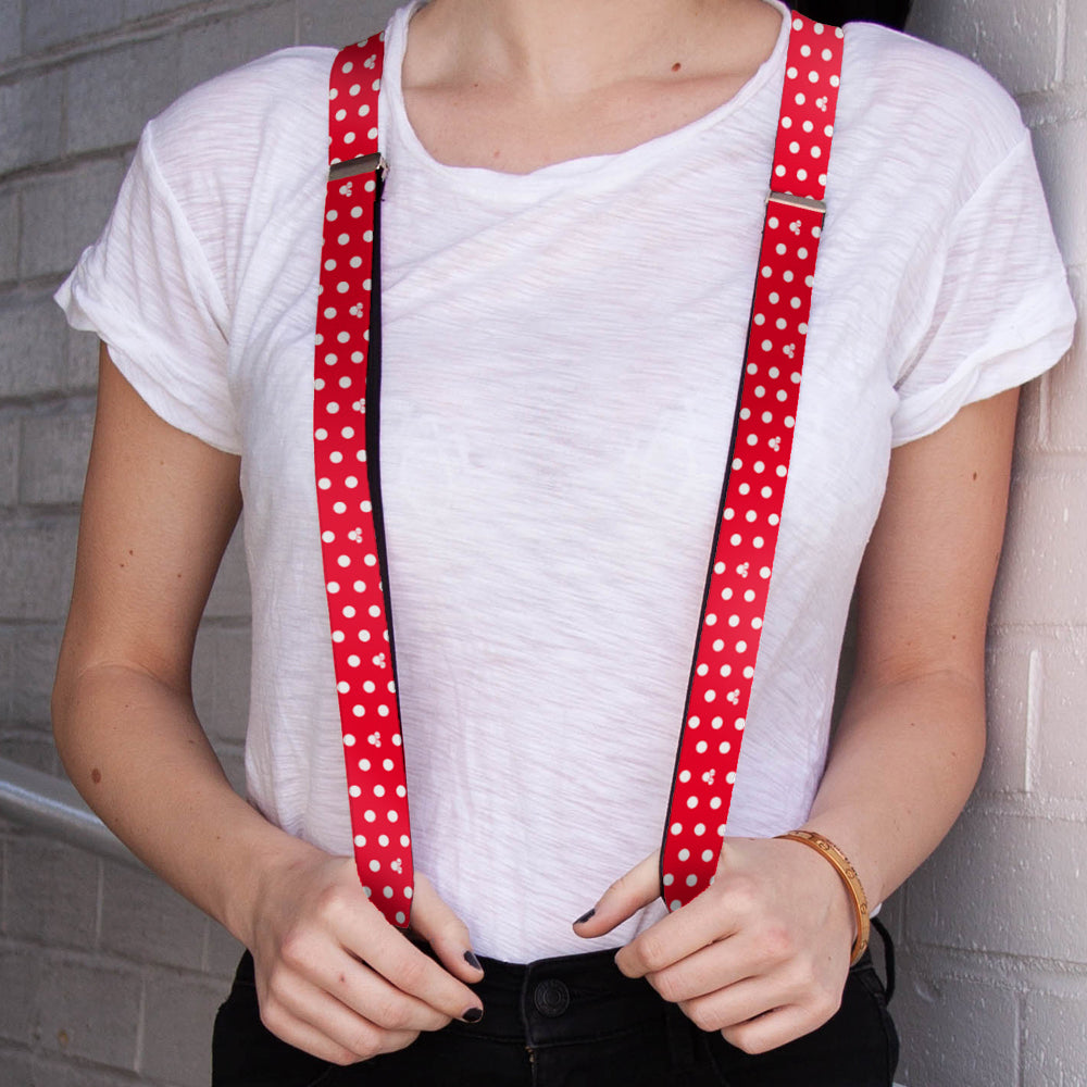 Suspenders - 1.0&quot; - Minnie Mouse Polka Dot/Mini Silhouette Red/White