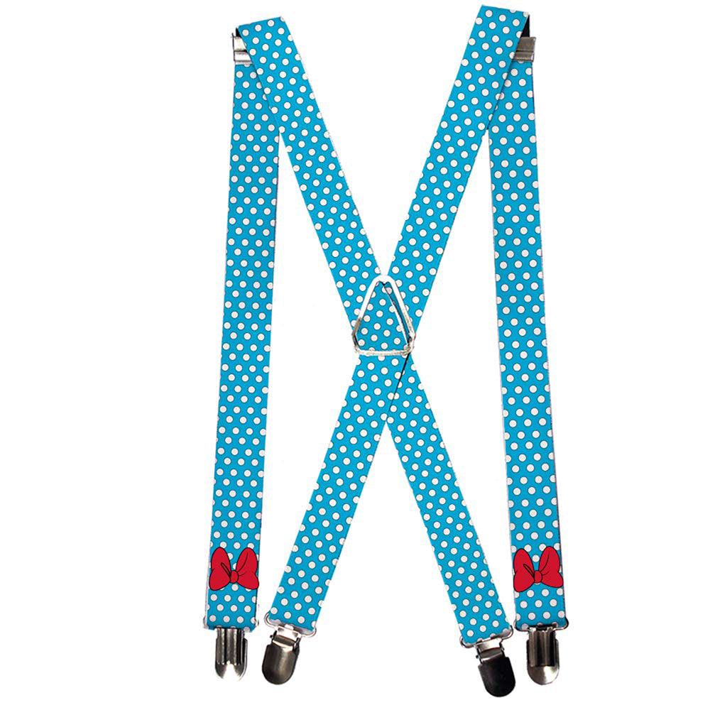 Suspenders - 1.0&quot; - Minnie Mouse Bow Dots Blue/Black/White/Red