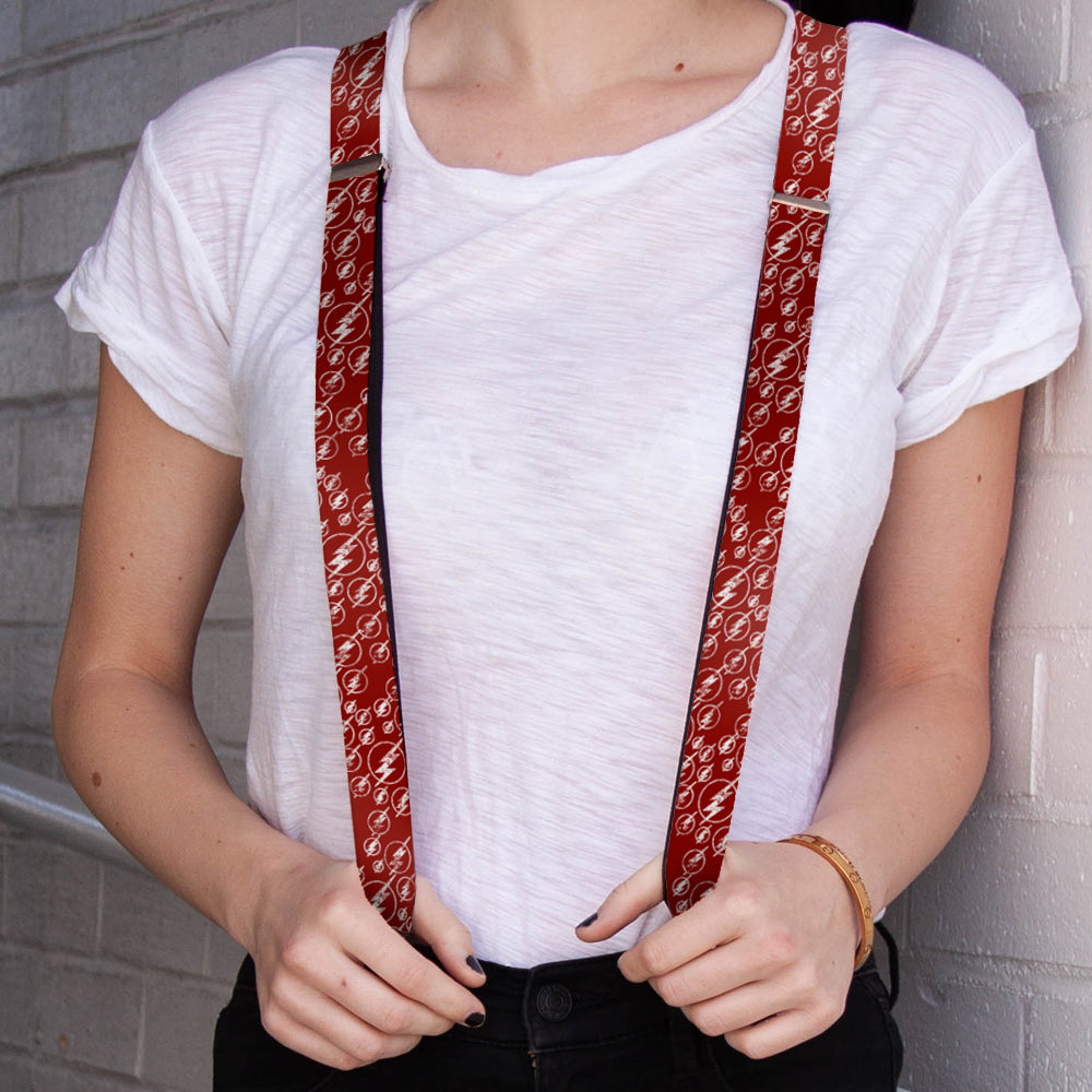 Suspenders - 1.0&quot; - The Flash Logo5 Scattered Weathered Burgundy White