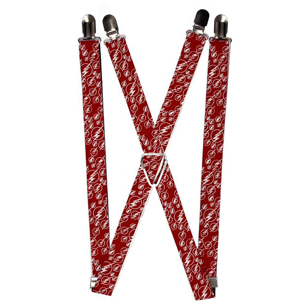 Suspenders - 1.0&quot; - The Flash Logo5 Scattered Weathered Burgundy White