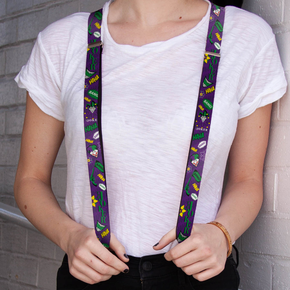 Suspenders - 1.0&quot; - THE JOKER Elements Collage Purple Green Yellow White