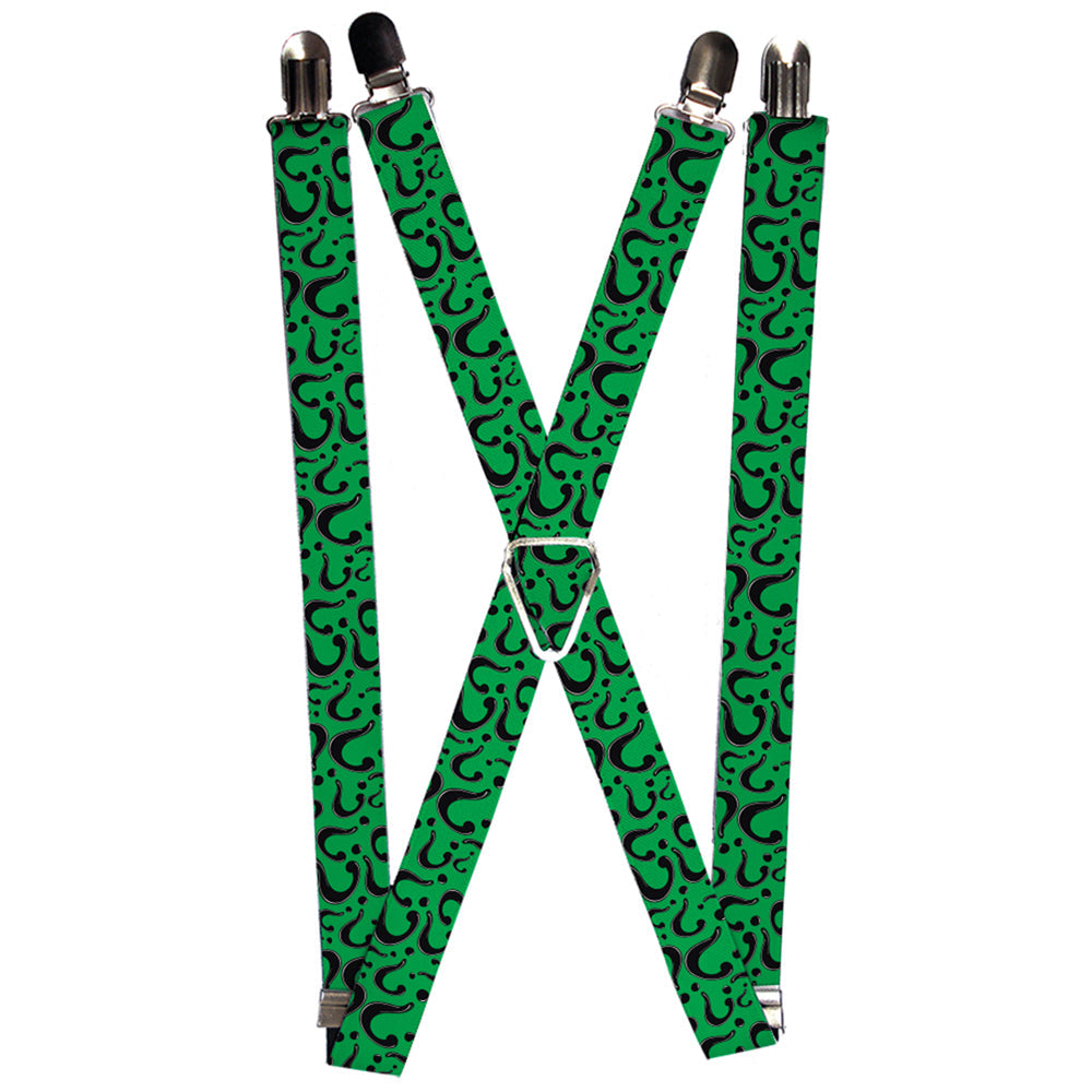 Suspenders - 1.0&quot; - Question Mark Scattered Lime Green Black