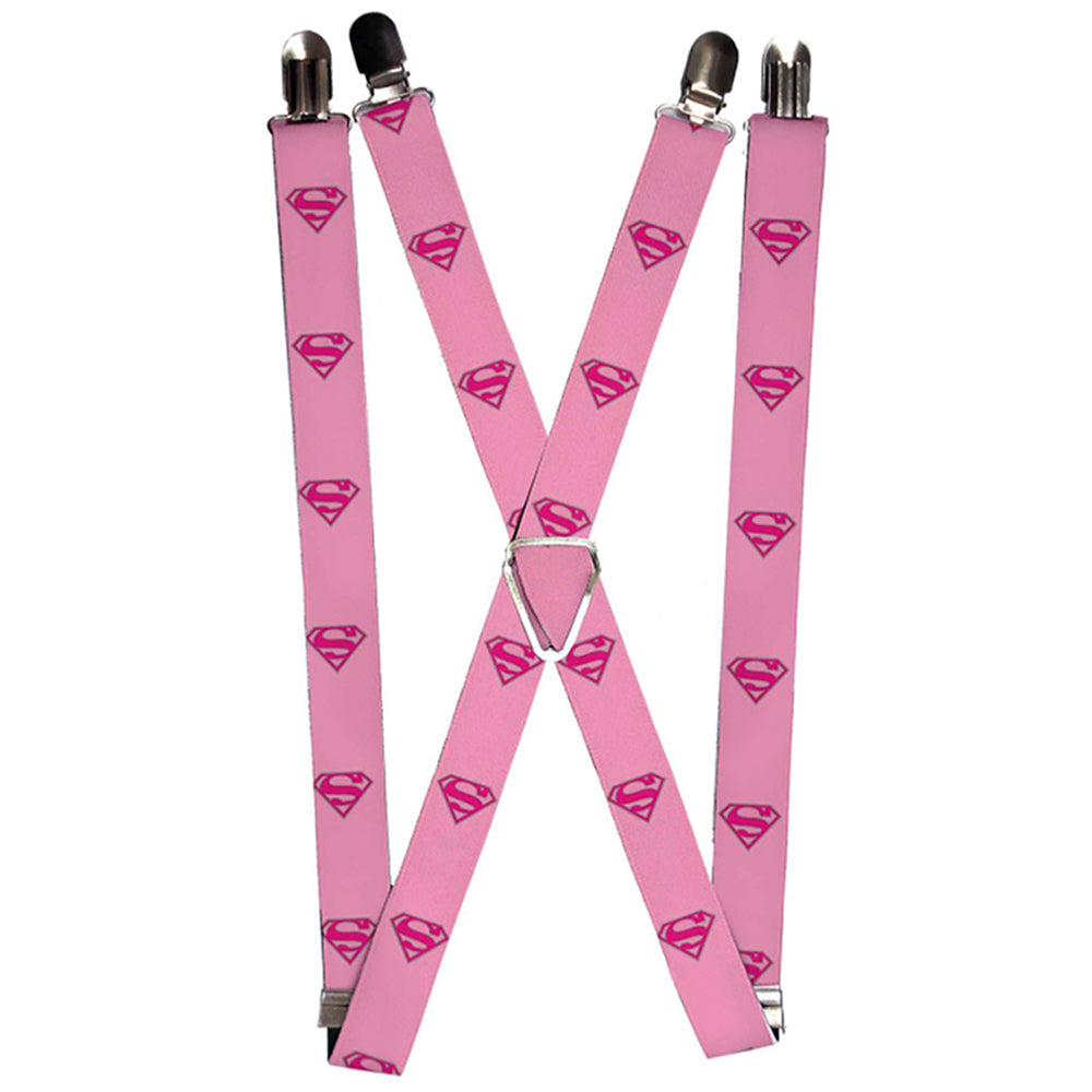 Suspenders - 1.0&quot; - Superman Shield Pink