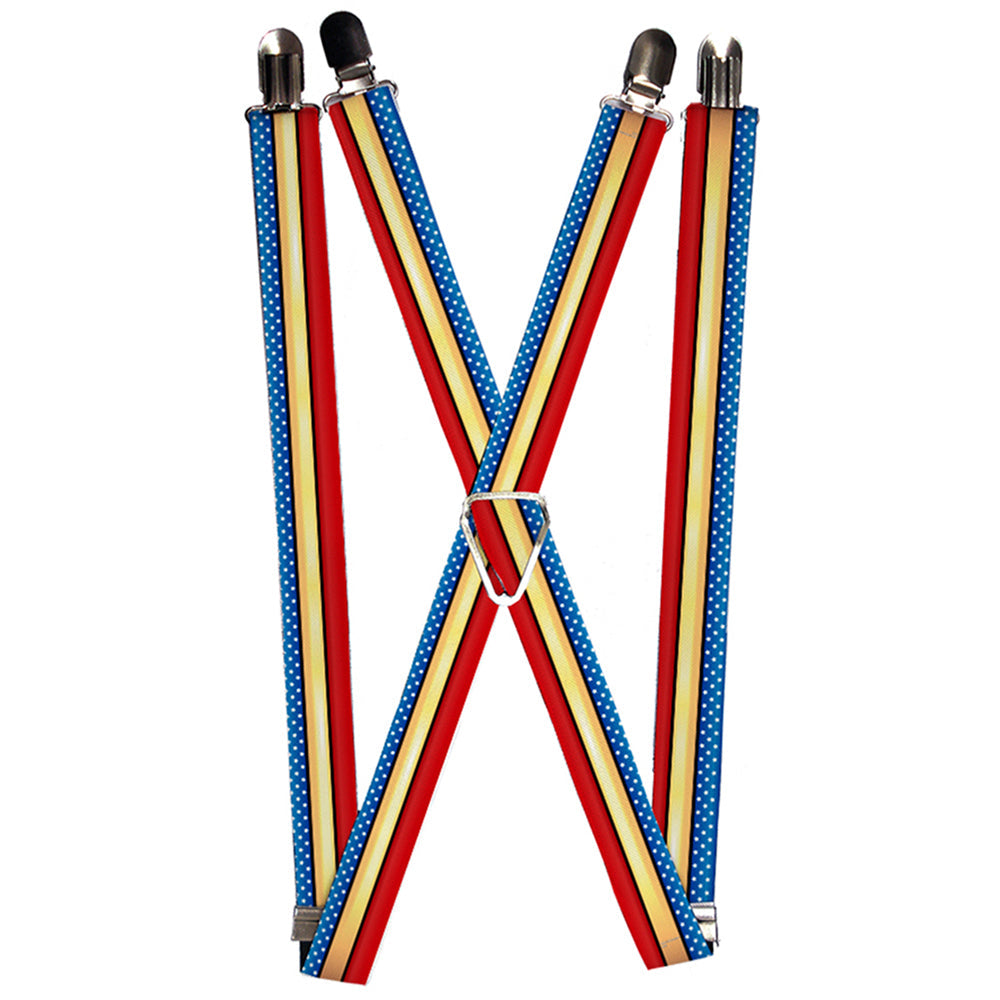 Suspenders - 1.0&quot; - Wonder Woman Stripe Stars Red Gold Blue White