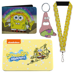 Spongebob Squarepants 4 piece gift set - Bi Fold Wallet, Lanyard, Bottle Opener Keychain & Collectible Tin