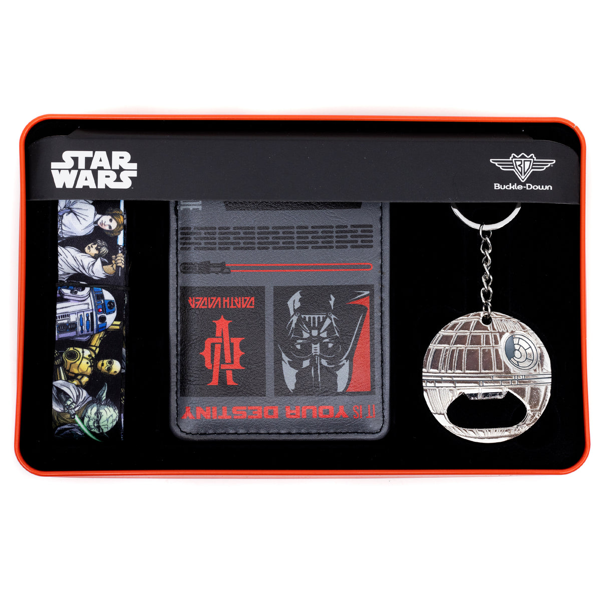 Star Wars 4 piece gift set - Bi Fold Wallet, Lanyard, Bottle Opener Keychain &amp; Collectible Tin