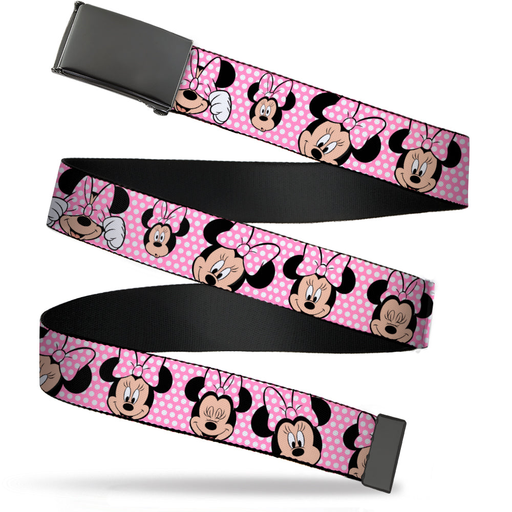 Web Belt Blank Black Buckle - Minnie Mouse Expressions Polka Dot Pink/White Webbing