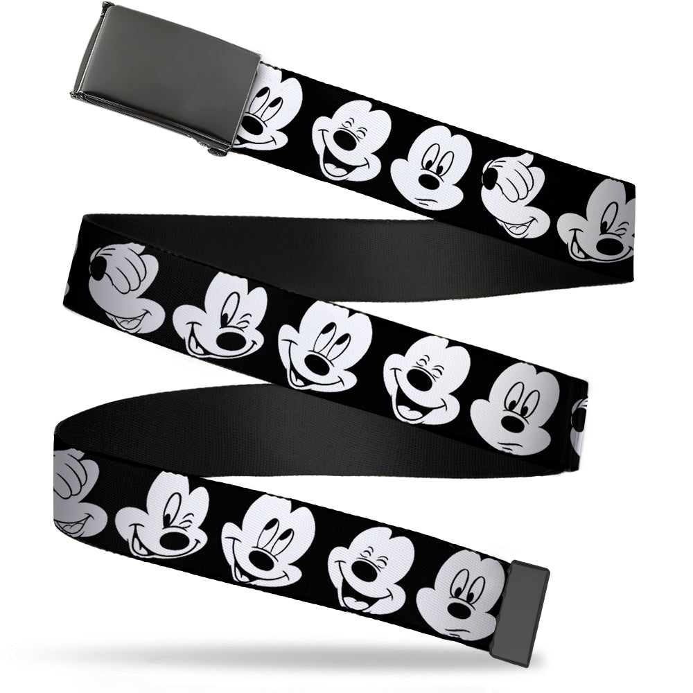 Black Buckle Web Belt - Mickey Mouse Expressions CLOSE-UP Black/White Webbing