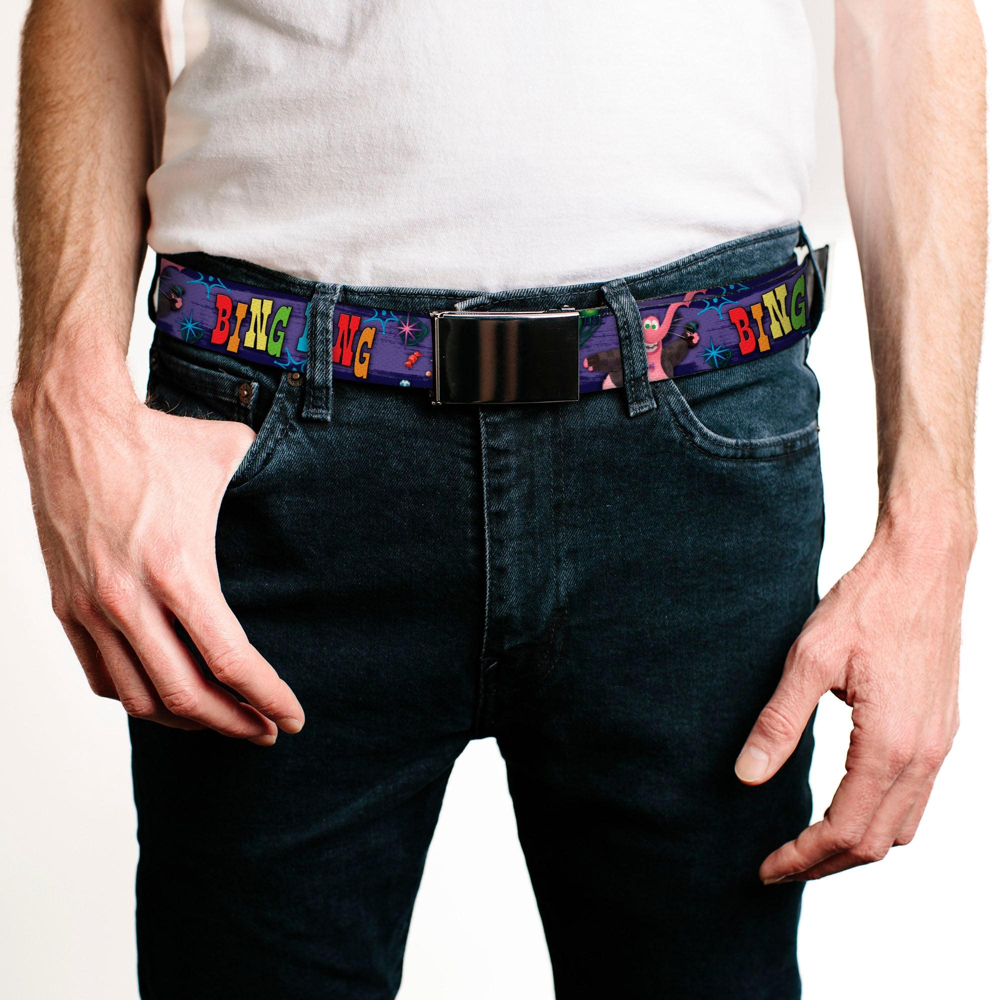 Black Buckle Web Belt - BING BONG Poses/Candy Purples/Multi Color Webbing