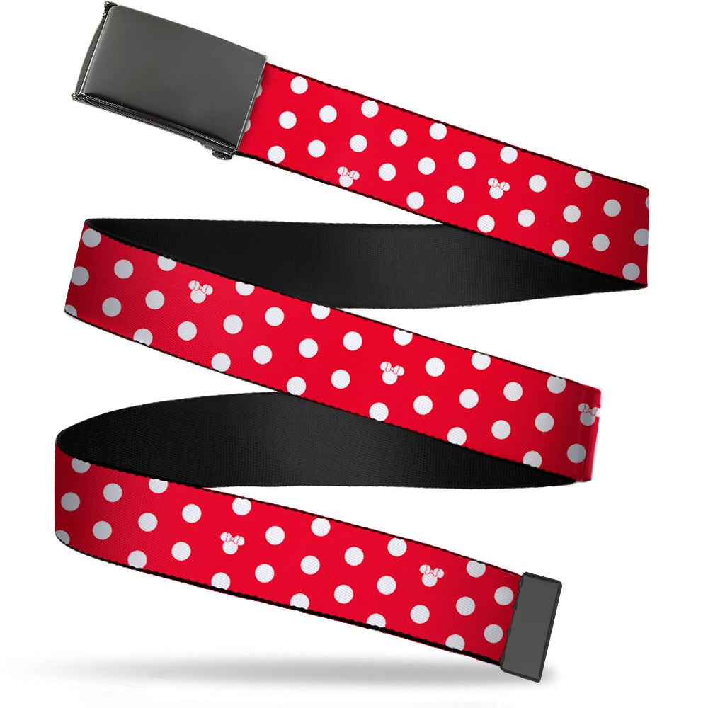 Web Belt Blank Black Buckle - Minnie Mouse Polka Dot/Mini Silhouette Red/White Webbing