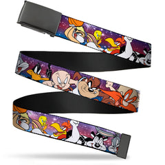 Black Buckle Web Belt - Space Jam Tunes Squad 10-Players Group Pose Galaxy Webbing
