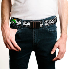 Black Buckle Web Belt - Marvin the Martian Expressions Stacked White/Black/Green/Gold Webbing