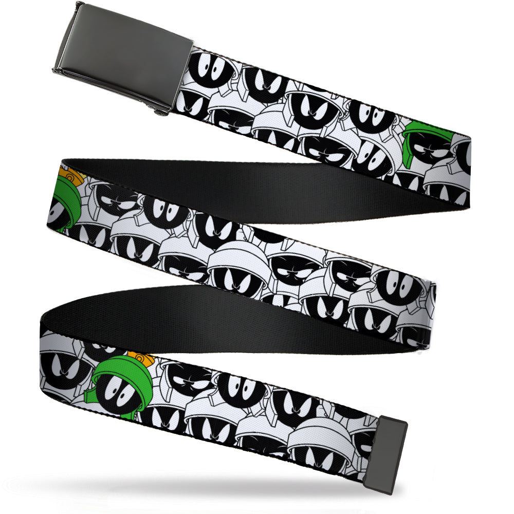 Black Buckle Web Belt - Marvin the Martian Expressions Stacked White/Black/Green/Gold Webbing