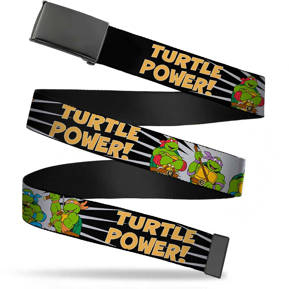 Black Buckle Web Belt - Classic Teenage Mutant Ninja Turtles Group Pose/TURTLE POWER! Webbing