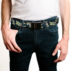 Black Buckle Web Belt - Star Wars The Mandalorian The Child and Frog Icons Scattered Navy Webbing