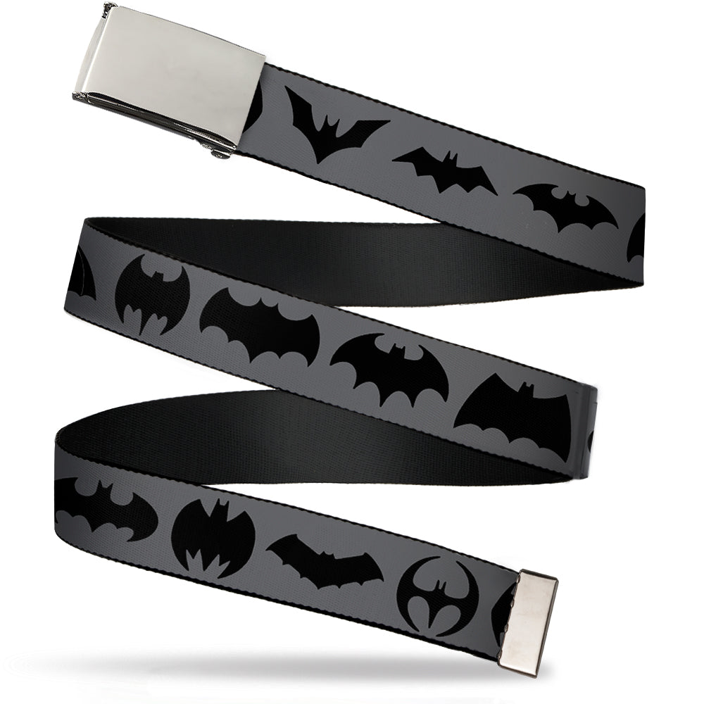 Chrome Buckle Web Belt - Bat Logo Transitions Gray/Black Webbing