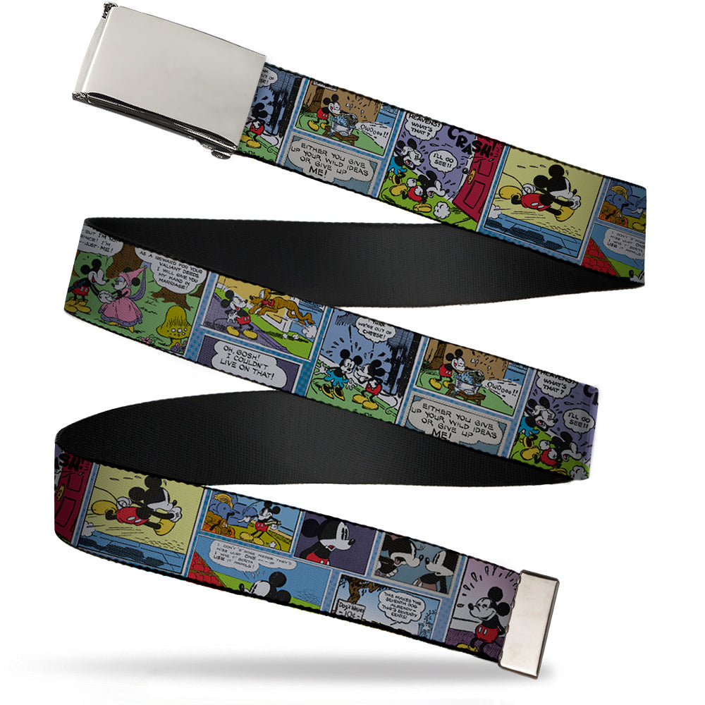 Chrome Buckle Web Belt - Mickey &amp; Minnie Comic Strip Webbing