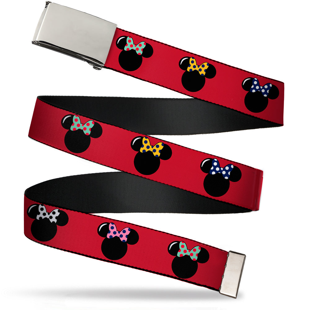 Chrome Buckle Web Belt - Minnie Mouse Silhouette Red/Black/Polka Dot Webbing