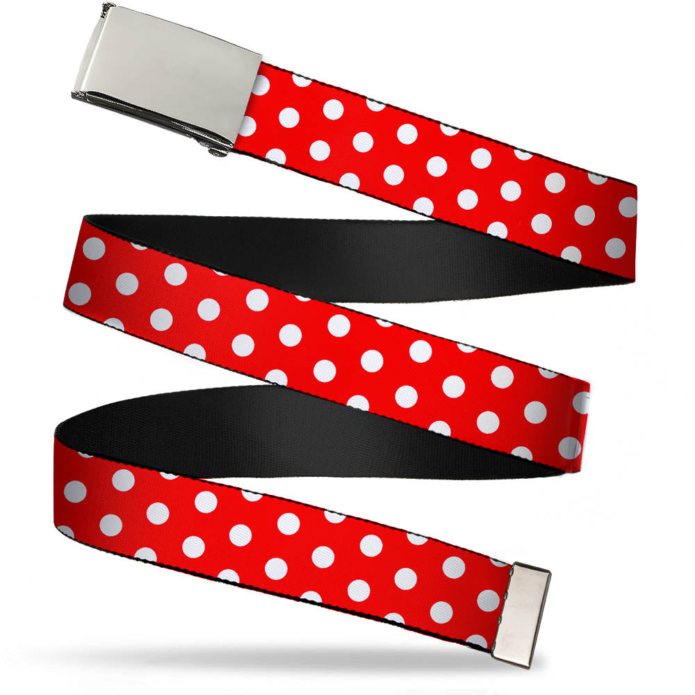 Chrome Buckle Web Belt - Minnie Mouse Polka Dots Red/White Webbing