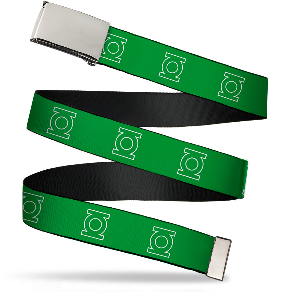 Chrome Buckle Web Belt - Green Lantern Logo Green/White Webbing
