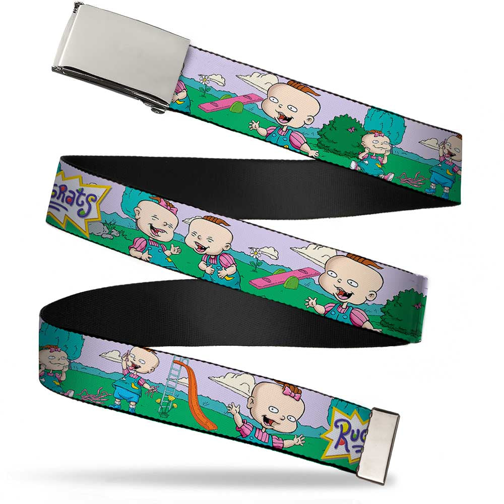 Chrome Buckle Web Belt - RUGRATS Lil & Phil Outdoor Poses Webbing