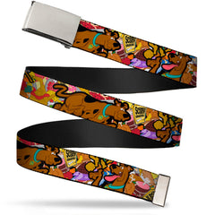 Chrome Buckle Web Belt - Scooby Doo Poses/Snacks Stacked Webbing