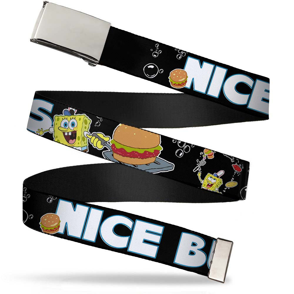 Chrome Buckle Web Belt - SpongeBob & Krabby Patty NICE BUNS Webbing