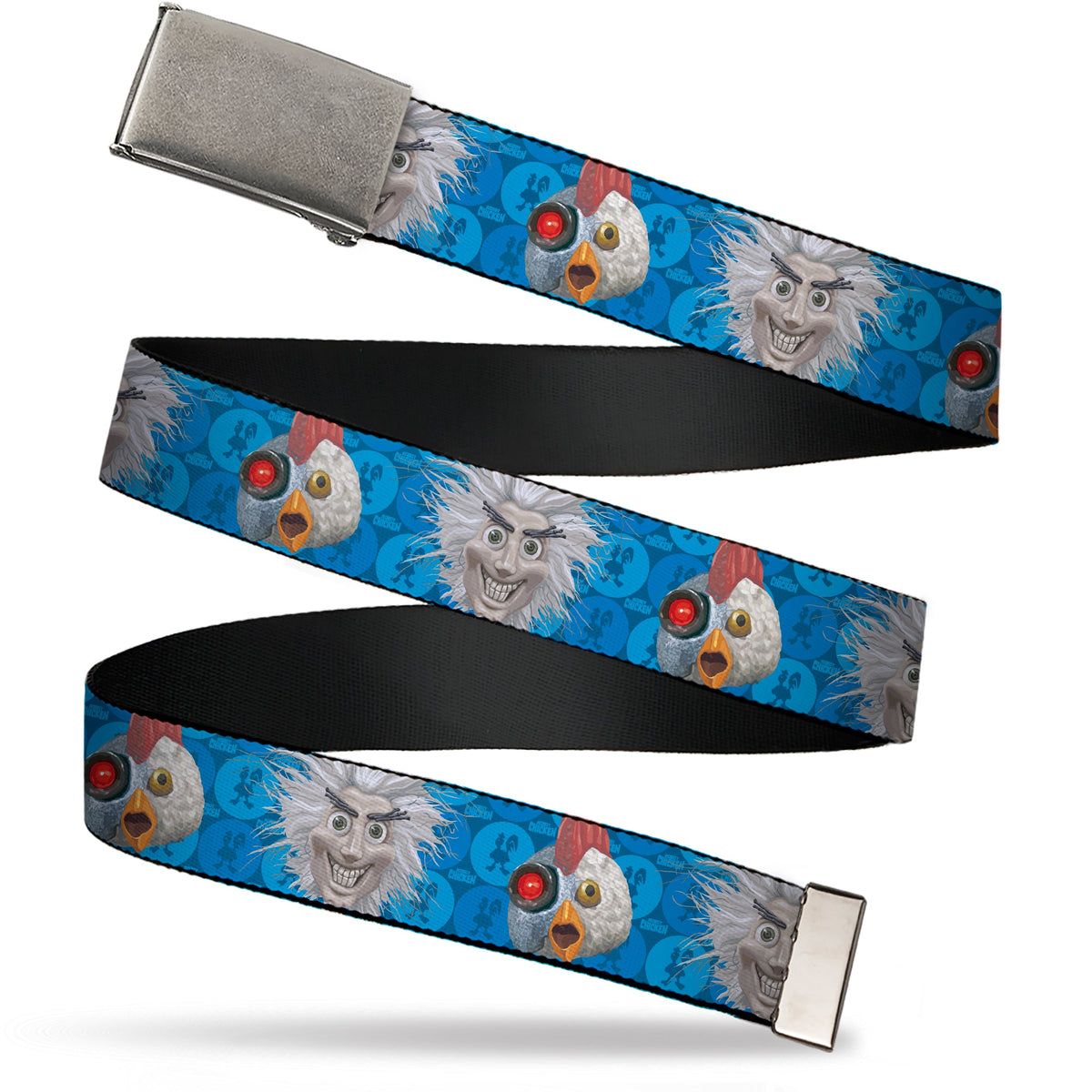 Web Belt Blank Matte Buckle - Robot Chicken and Mad Scientist Expressions Blues Webbing