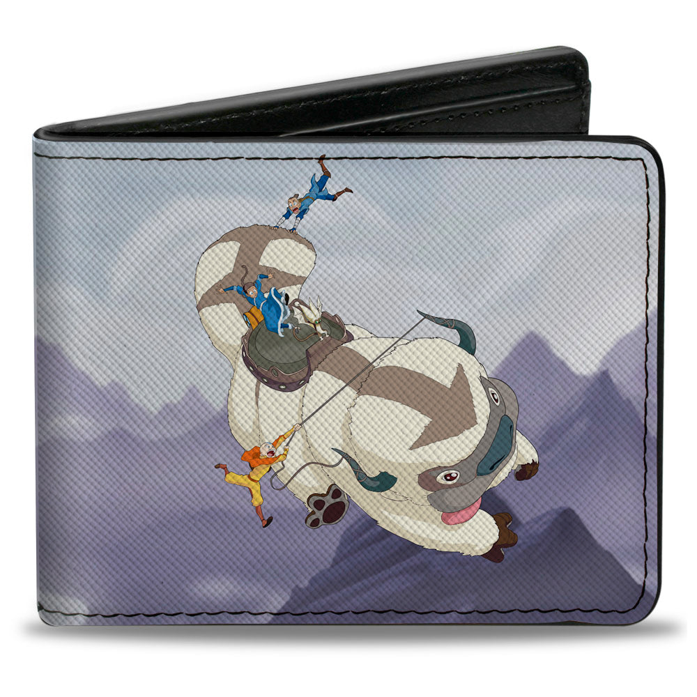 Bi-Fold Wallet - Avatar the Last Airbender Appa Carrying 4-Character Group Scene Over Mountains + Logo Grays Black