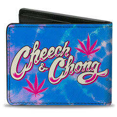 Bi-Fold Wallet - CHEECH & CHONG Title Logo with Bud Leaf Tie Dye Blues/Pinks/White