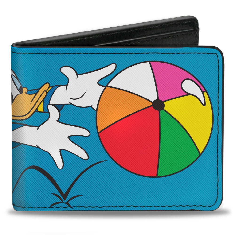 Bi-Fold Wallet - Donald Duck Beach Ball Pose Stripes Blue Multi Color