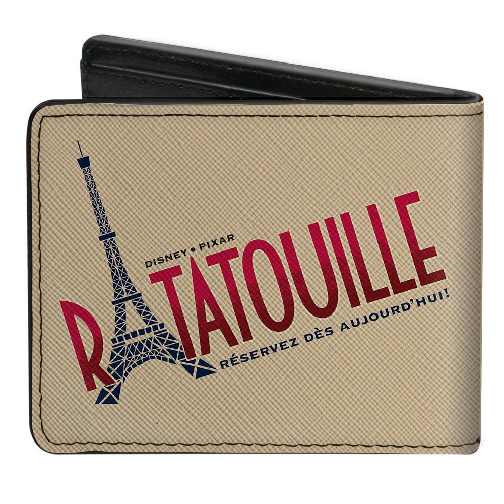 Bi-Fold Wallet - Ratatouille Remy Eating Pose + Paris Logo Beige Reds Blues