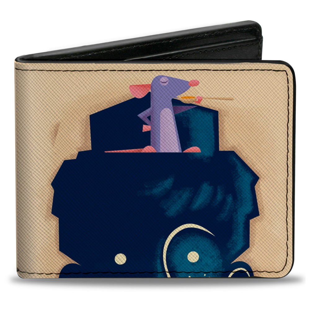 Bi-Fold Wallet - Ratatouille Remy Eating Pose + Paris Logo Beige Reds Blues