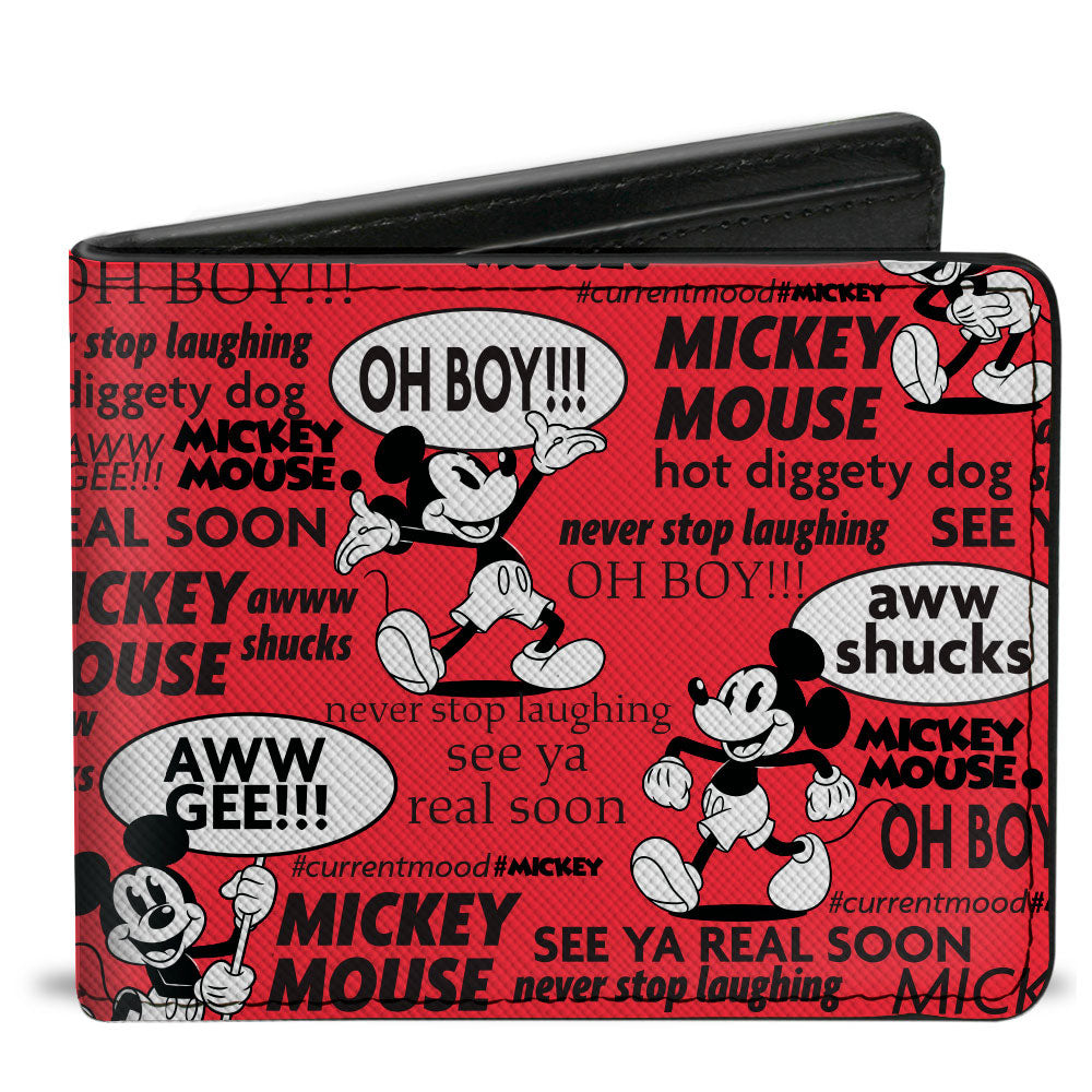 Bi-Fold Wallet - Mickey Mouse Poses and Quotes Collage Red/Black/White