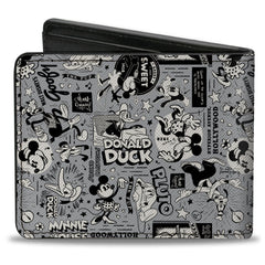 Bi-Fold Wallet - Disney 100 Classic Fab Five Characters Collage Gray/Black/White