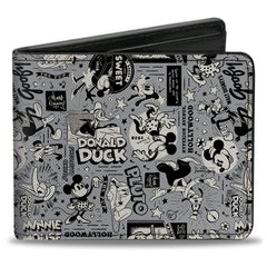 Bi-Fold Wallet - Disney 100 Classic Fab Five Characters Collage Gray/Black/White