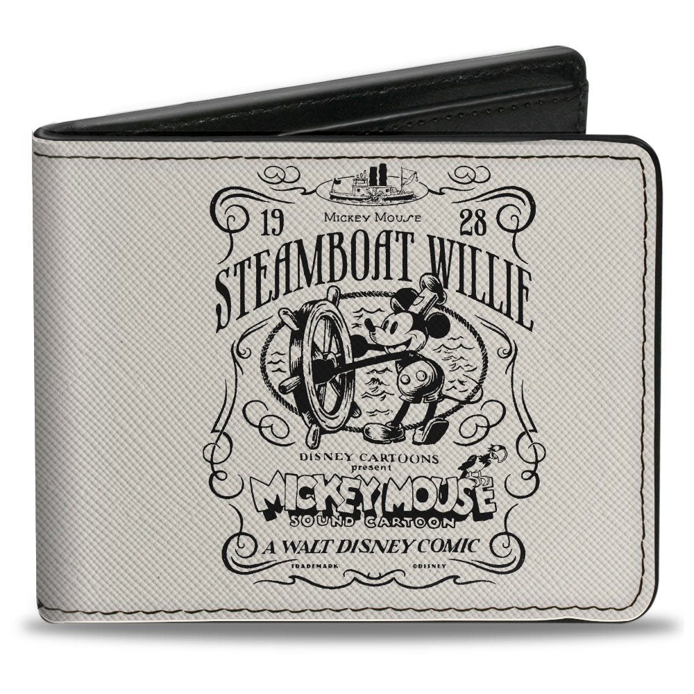 Bi-Fold Wallet - Disney 100 Mickey Mouse Steamboat Willie Title Scene Gray/Black