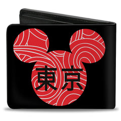 Bi-Fold Wallet - Disney Mickey Mouse Ears TOKYO Japanese Characters Black/Red/White