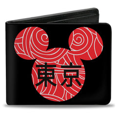 Bi-Fold Wallet - Disney Mickey Mouse Ears TOKYO Japanese Characters Black/Red/White