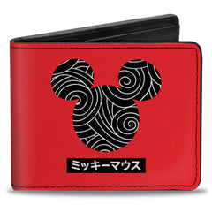Bi-Fold Wallet - Mickey Mouse Ears and Japanese Characters Red/Black/White