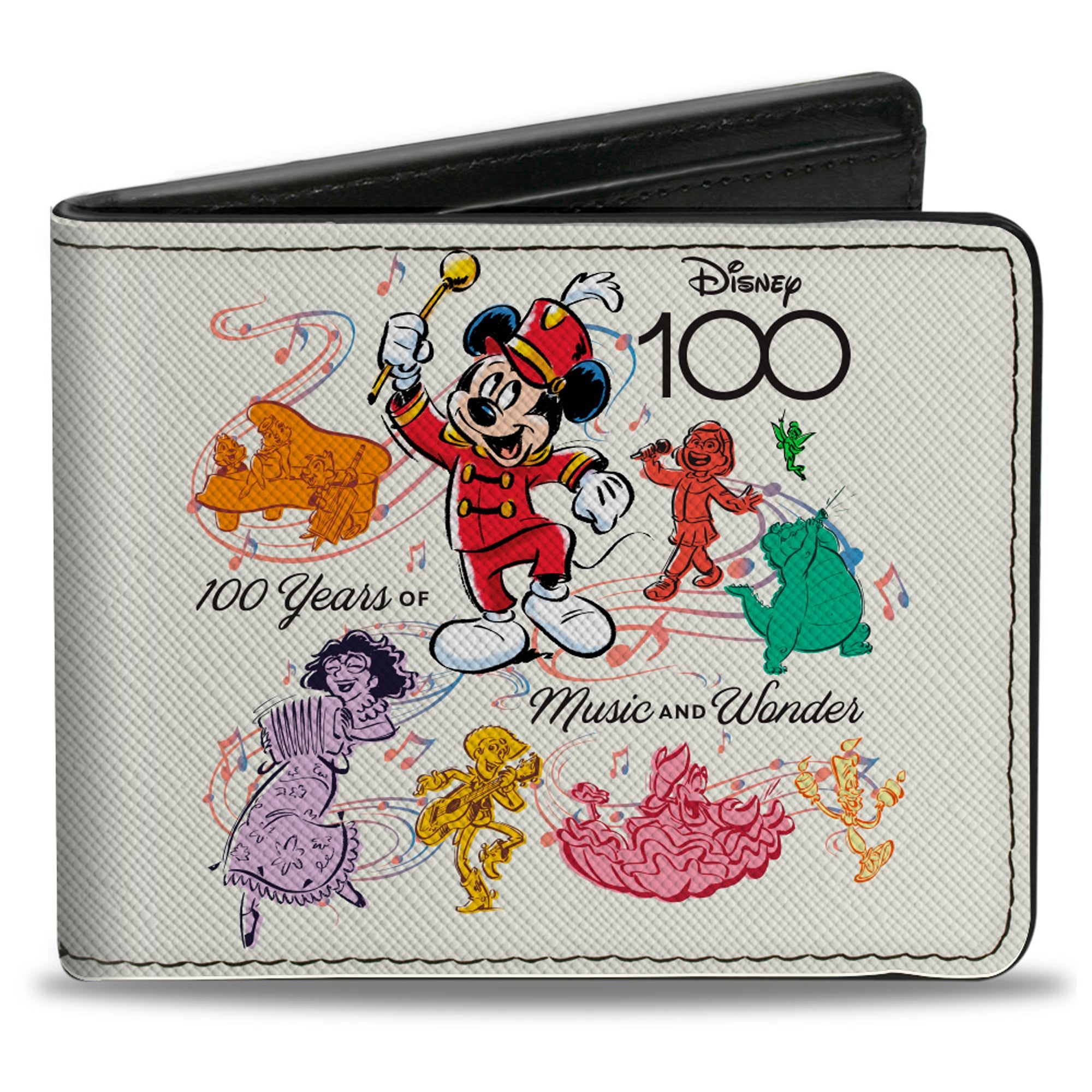 Bi-Fold Wallet - Disney 100 Musical Movie Characters 100 YEARS OF MUSIC AND WONDER White/Multi Color