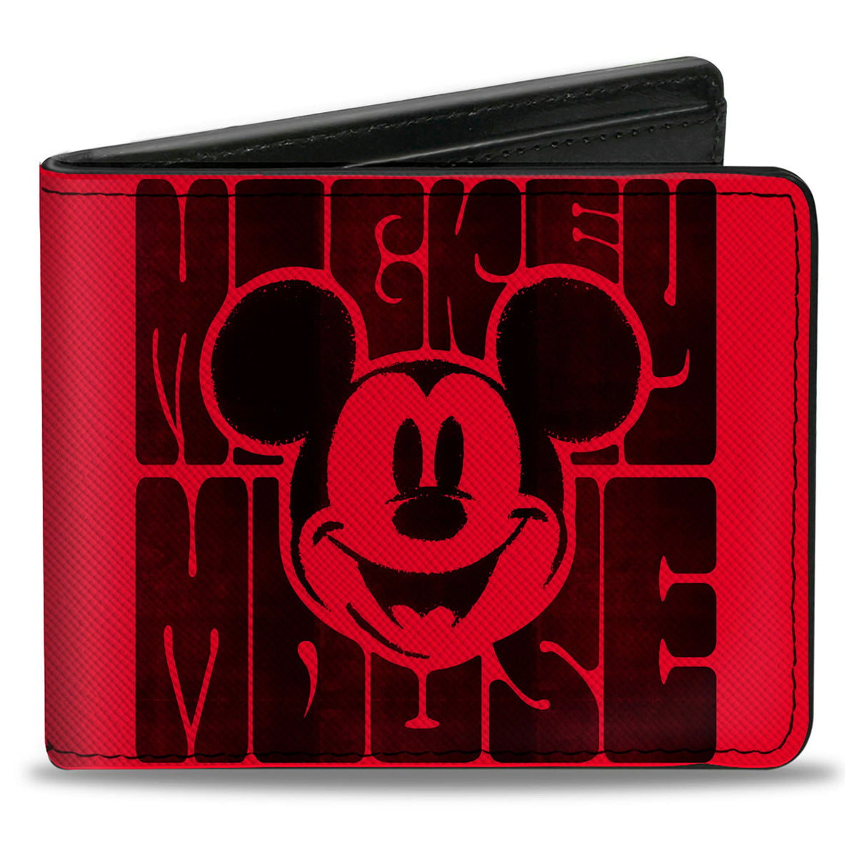 Bi-Fold Wallet - Mickey Mouse Smiling and Retro Text Red/Black