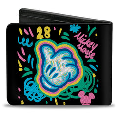 Bi-Fold Wallet - Mickey Mouse Expression and Thumbs Up Doodles Black/Multi Color