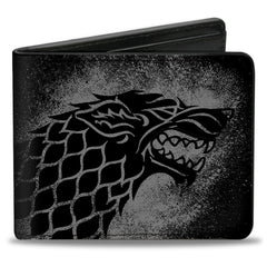 Bi-Fold Wallet - Game of Thrones House Stark Sigil + WINTER IS COMING STARK Black/Red