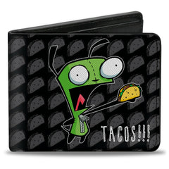 Bi-Fold Wallet - Invader Zim GIR TACOS!!! Pose Taco Monogram Black/Gray