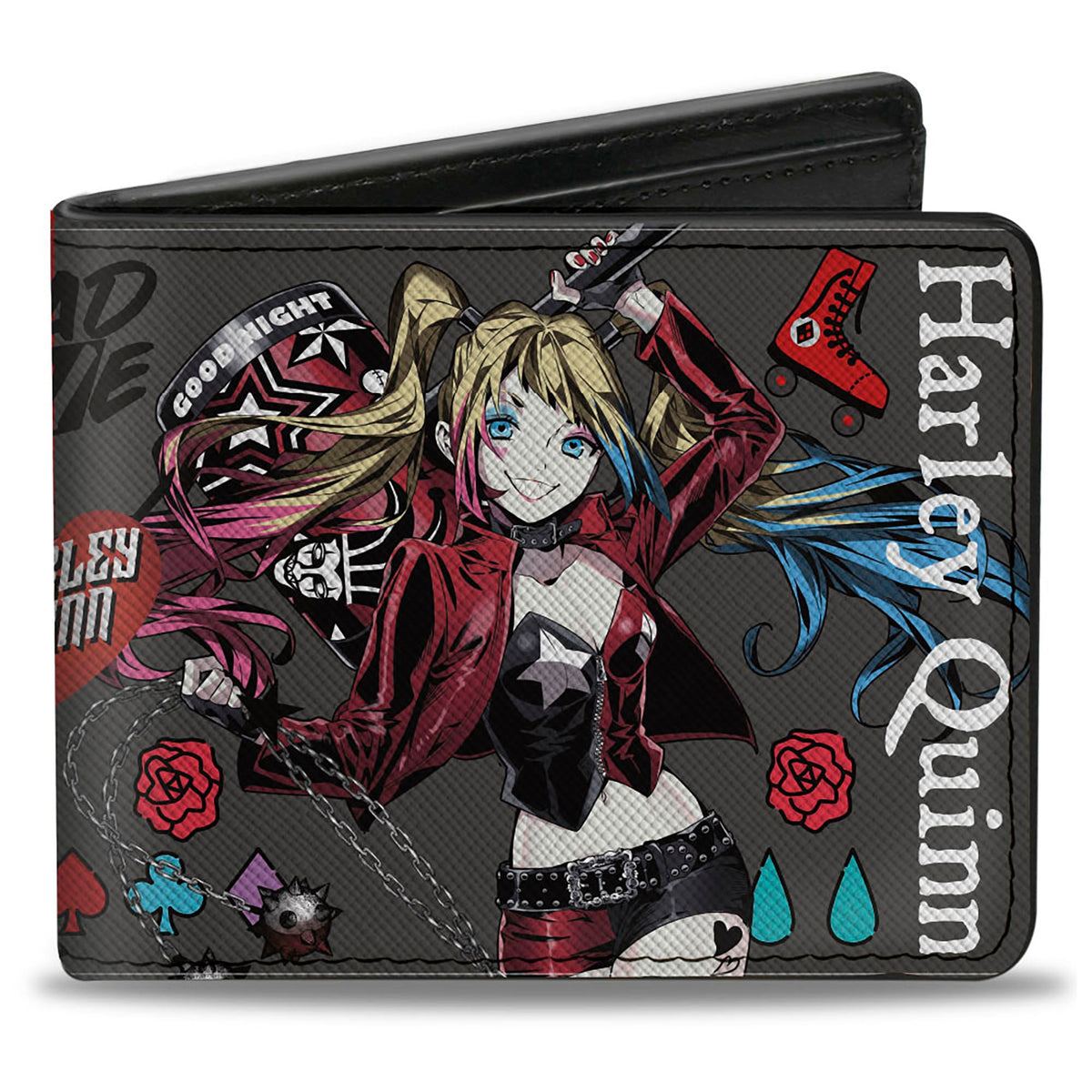 Bi-Fold  Wallet - Harley Quinn GOOD NIGHT Anime Pose and Icons Collage Red/Black