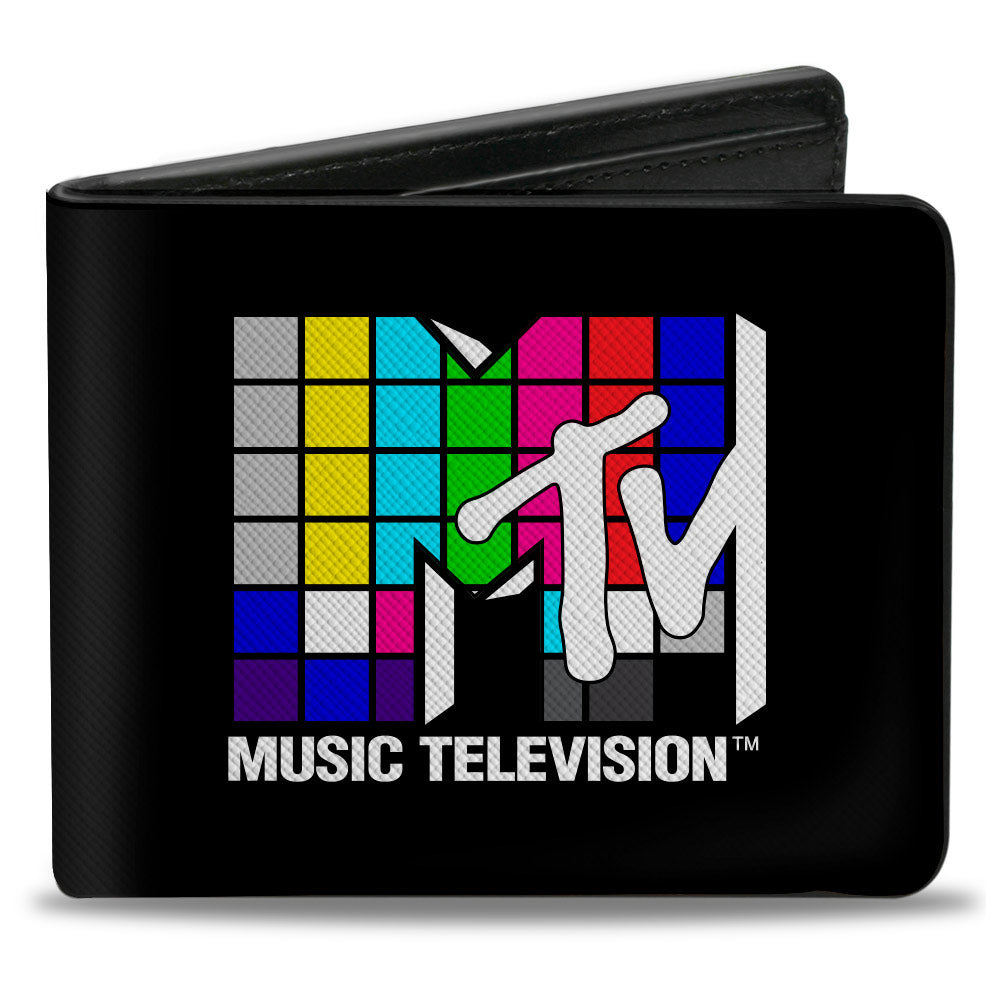 Bi-Fold Wallet - MTV Music Television Puzzle Cube Logo Black/Multi Color