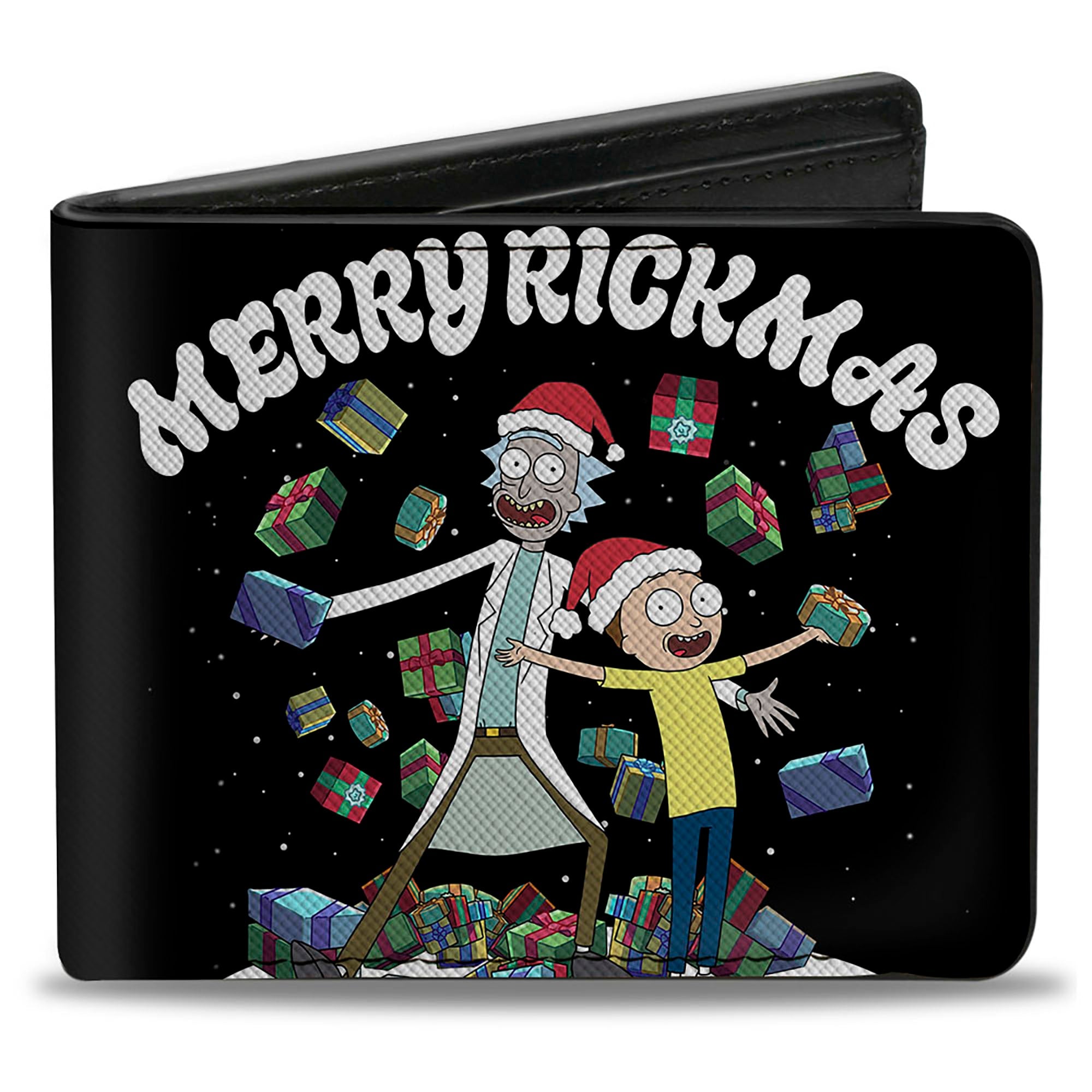 Bi-Fold Wallet - Rick and Morty Holiday MERRY RICKMAS Pose + HAPPY HUMAN HOLIDAY Black
