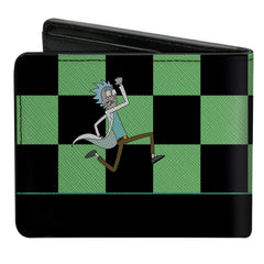 Bi-Fold Wallet - RICK AND MORTY Rick Running Pose Checker Black/Green